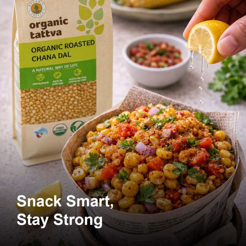 Organic Tattva Roasted Chana Dal | Organic Roasted Bengal Gram | Protein-rich Roasted Chana