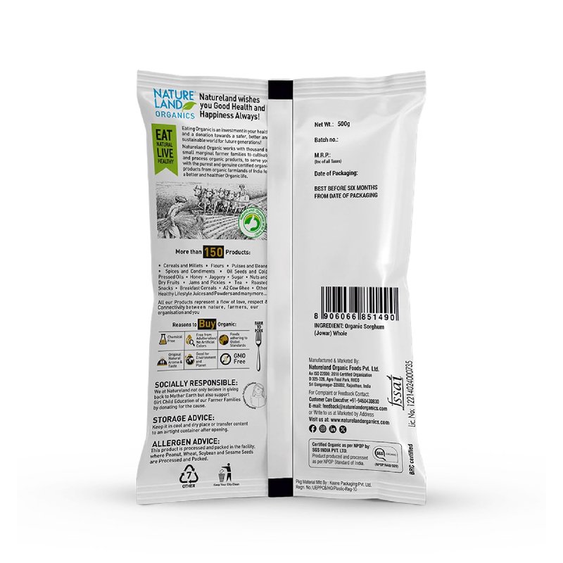 Natureland Organics Jowar (Sorghum) Flour 500g | Pure Organic Jowar Atta | High In Fibre And Plant Protein Millet Flour For Rotis, Bhakri, Cheela & Baking thumbnail 2