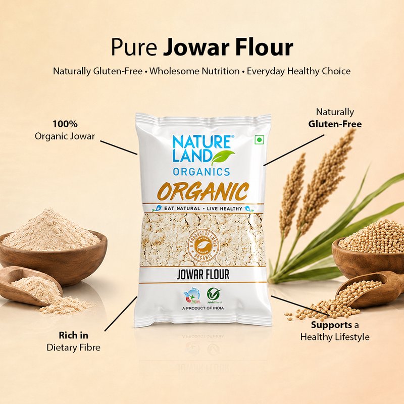 Natureland Organics Jowar (Sorghum) Flour 500g | Pure Organic Jowar Atta | High In Fibre And Plant Protein Millet Flour For Rotis, Bhakri, Cheela & Baking