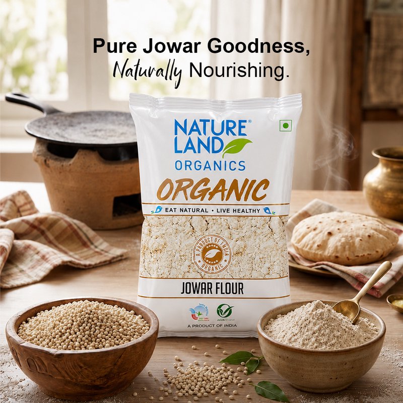 Natureland Organics Jowar (Sorghum) Flour 500g | Pure Organic Jowar Atta | High In Fibre And Plant Protein Millet Flour For Rotis, Bhakri, Cheela & Baking