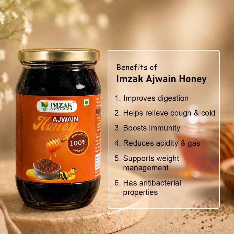 Imzak Ajwain Honey | Pure Raw & Unprocessed Natural Honey | Infused with Ajwain Goodness | Rich in Antioxidants, Minerals & Natural Enzymes | Herbal Honey for Digestion, Immunity, Sore Throat & Daily Wellness | Healthy Natural Sweetener thumbnail 4