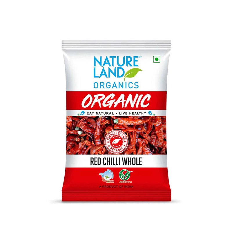 Natureland Organics Red Chilli Whole 50g | 100% Organic Whole Dry Red Chillies | Naturally Spicy for Tadka, Curries, Pickles & Homemade Masalas