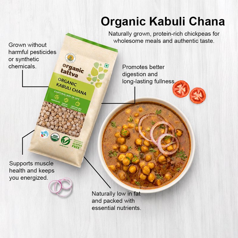 Organic Tattva Kabuli Chana | Organic Chickpeas | High-Quality White Chickpeas | High-Protein Legumes for Every Day Use