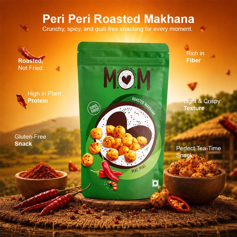 MOM Peri Peri Makhana 70g | Roasted Fox Nuts | Peri Peri Flavored Makhana | Ready to Eat Healthy Snack