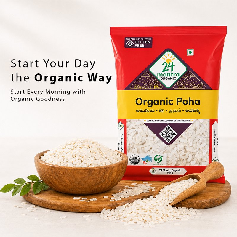 24 Mantra Organic Poha | Premium Flattened Rice | Light & Easy-to-Cook Breakfast Staple