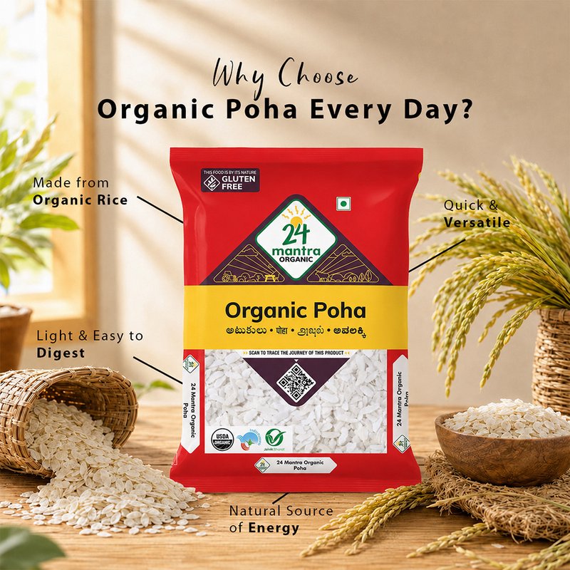 24 Mantra Organic Poha | Premium Flattened Rice | Light & Easy-to-Cook Breakfast Staple