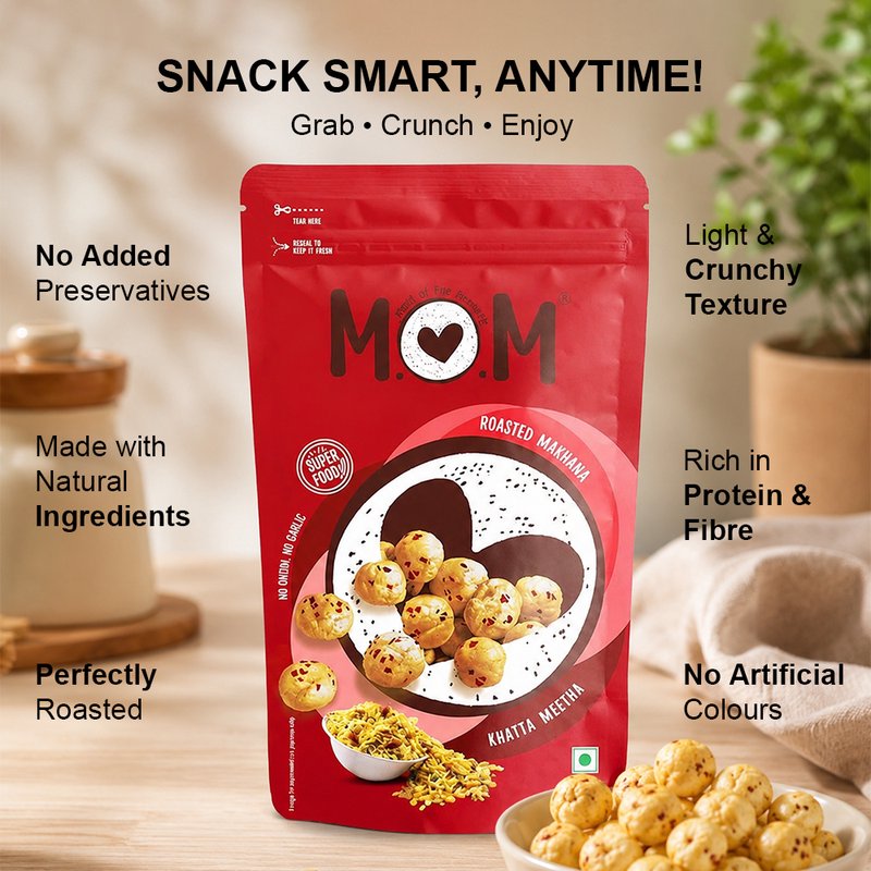 MOM Khatta Meetha Makhana 62g | Roasted Fox Nuts | Flavored Makhana - Sweet & Tangy | Ready-To-Eat Healthy Snack