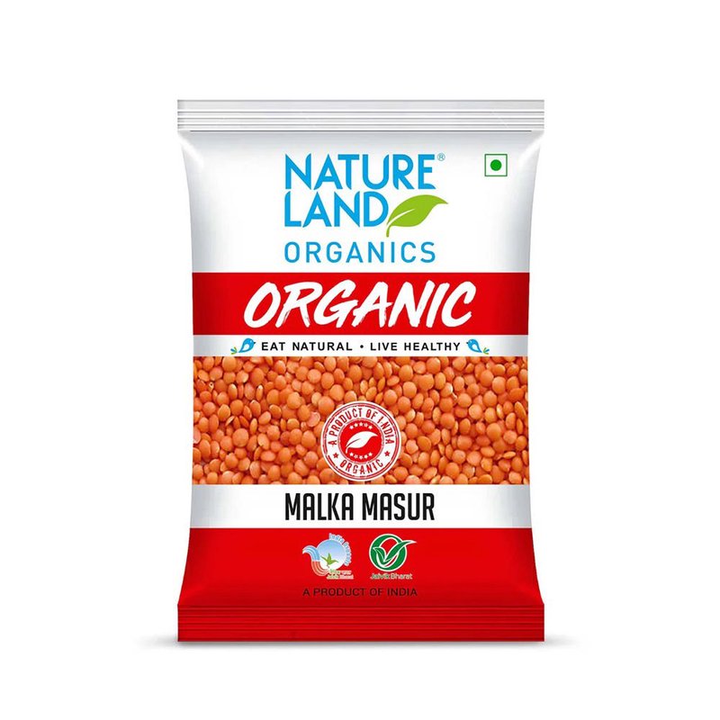Natureland Organics Malka Masur Dal 500g | 100% Organic Malka Masoor | Protein & Fibre Rich Red Lentils for Dal, Soups, Khichdi & Everyday Cooking