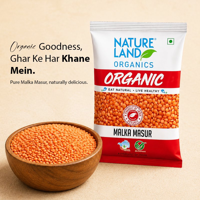 Natureland Organics Malka Masur Dal 500g | 100% Organic Malka Masoor | Protein & Fibre Rich Red Lentils for Dal, Soups, Khichdi & Everyday Cooking