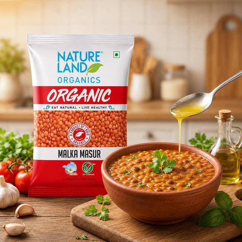 Natureland Organics Malka Masur Dal 500g | 100% Organic Malka Masoor | Protein & Fibre Rich Red Lentils for Dal, Soups, Khichdi & Everyday Cooking