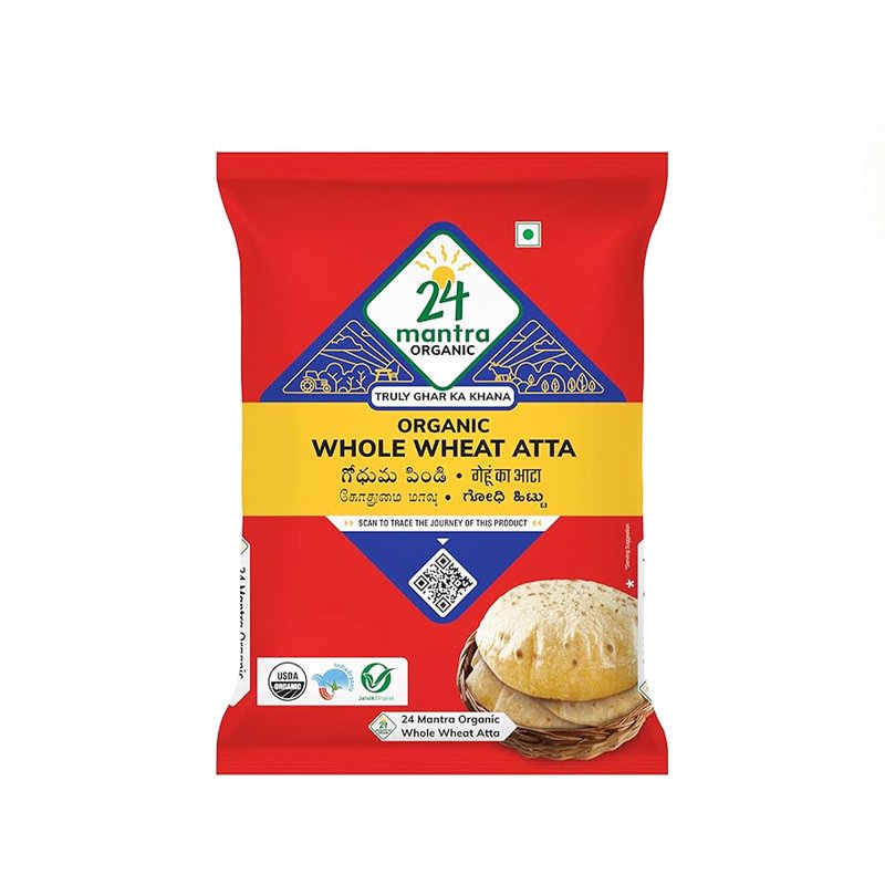 24 Mantra Organic Whole Wheat Atta | 100% Certified Organic Wheat Flour | Stone-Ground Chakki Atta | No Chemicals or Preservatives | Rich in Fiber