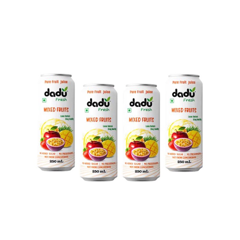 Dadu Fresh Mixed Fruits Juice | 4 Cans Combo | 100% Natural Mixed Fruit Beverage | Antioxidant Rich Healthy Drink | No Added Sugar, No Preservatives & Not From Concentrate | Vitamin Rich Juice for Immunity, Hydration, Energy & Daily Wellness | Refreshing Fruit Juice for Kids & Adults