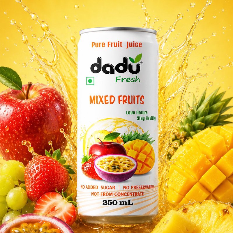 Dadu Fresh Mixed Fruits Juice | 4 Cans Combo | 100% Natural Mixed Fruit Beverage | Antioxidant Rich Healthy Drink | No Added Sugar, No Preservatives & Not From Concentrate | Vitamin Rich Juice for Immunity, Hydration, Energy & Daily Wellness | Refreshing Fruit Juice for Kids & Adults thumbnail 2