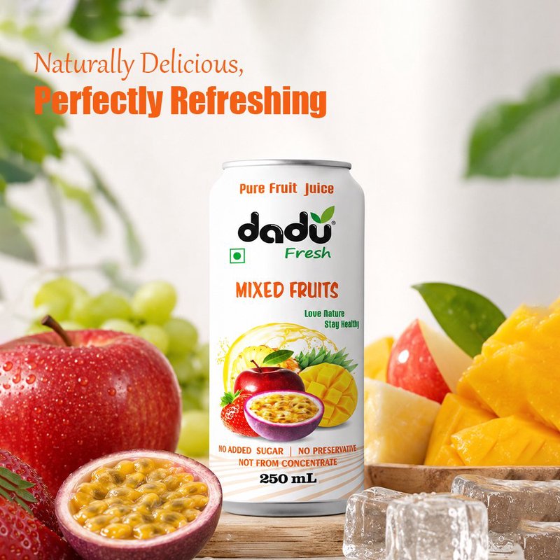 Dadu Fresh Mixed Fruits Juice | 4 Cans Combo | 100% Natural Mixed Fruit Beverage | Antioxidant Rich Healthy Drink | No Added Sugar, No Preservatives & Not From Concentrate | Vitamin Rich Juice for Immunity, Hydration, Energy & Daily Wellness | Refreshing Fruit Juice for Kids & Adults thumbnail 3