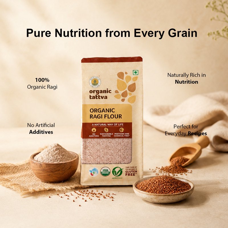 Organic Tattva Ragi Flour | Organic Finger Millet Flour | Calcium-Rich Millet Atta | Goodness of Millets in Everyday Flour