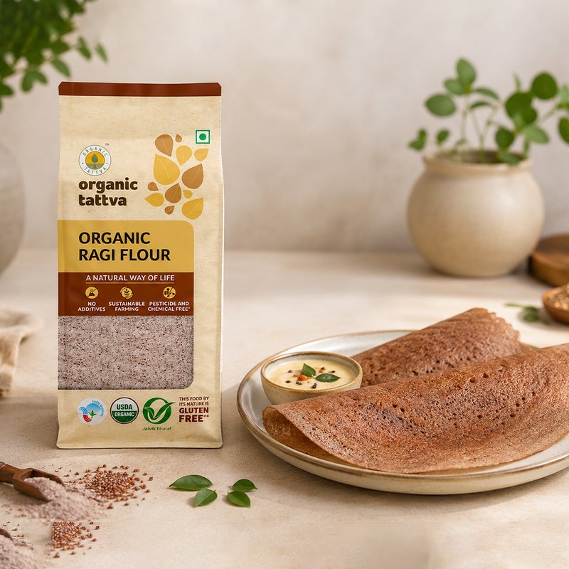 Organic Tattva Ragi Flour | Organic Finger Millet Flour | Calcium-Rich Millet Atta | Goodness of Millets in Everyday Flour