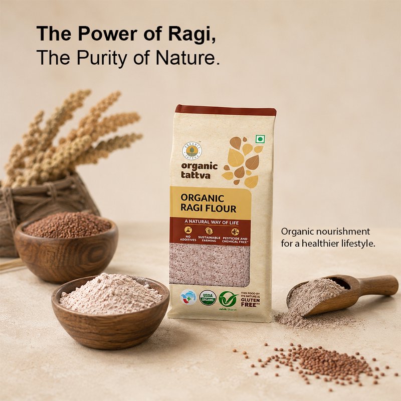 Organic Tattva Ragi Flour | Organic Finger Millet Flour | Calcium-Rich Millet Atta | Goodness of Millets in Everyday Flour