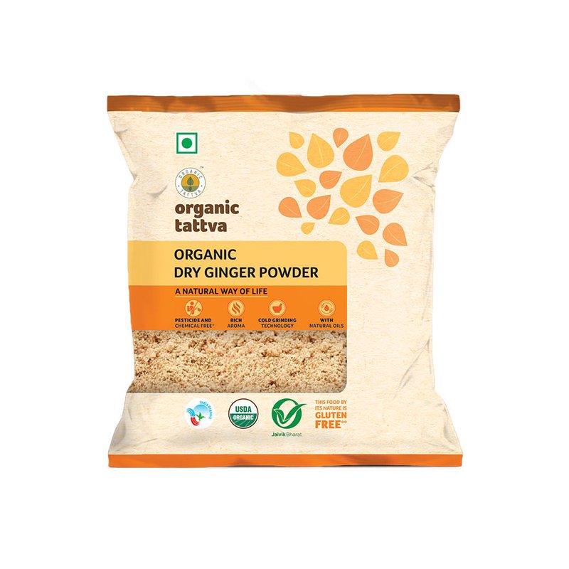 Organic Tattva Dry Ginger Powder | Organic Saunth Powder | High-Quality Ground Ginger | Aromatic Spice For Cooking & Beverages