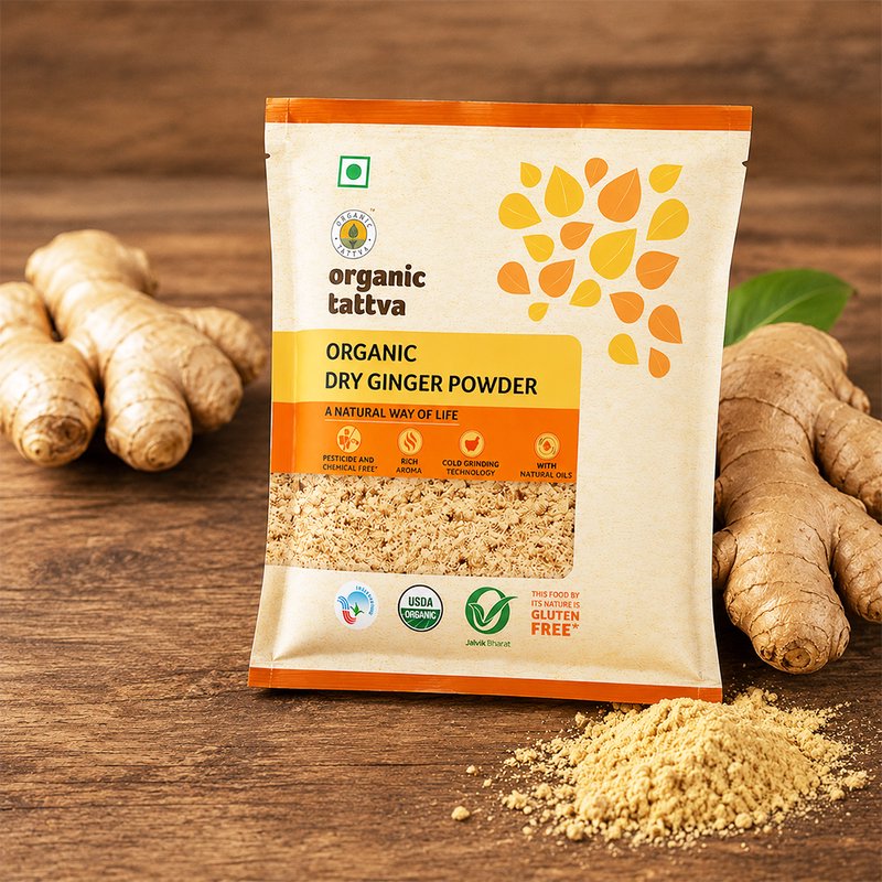 Organic Tattva Dry Ginger Powder | Organic Saunth Powder | High-Quality Ground Ginger | Aromatic Spice For Cooking & Beverages