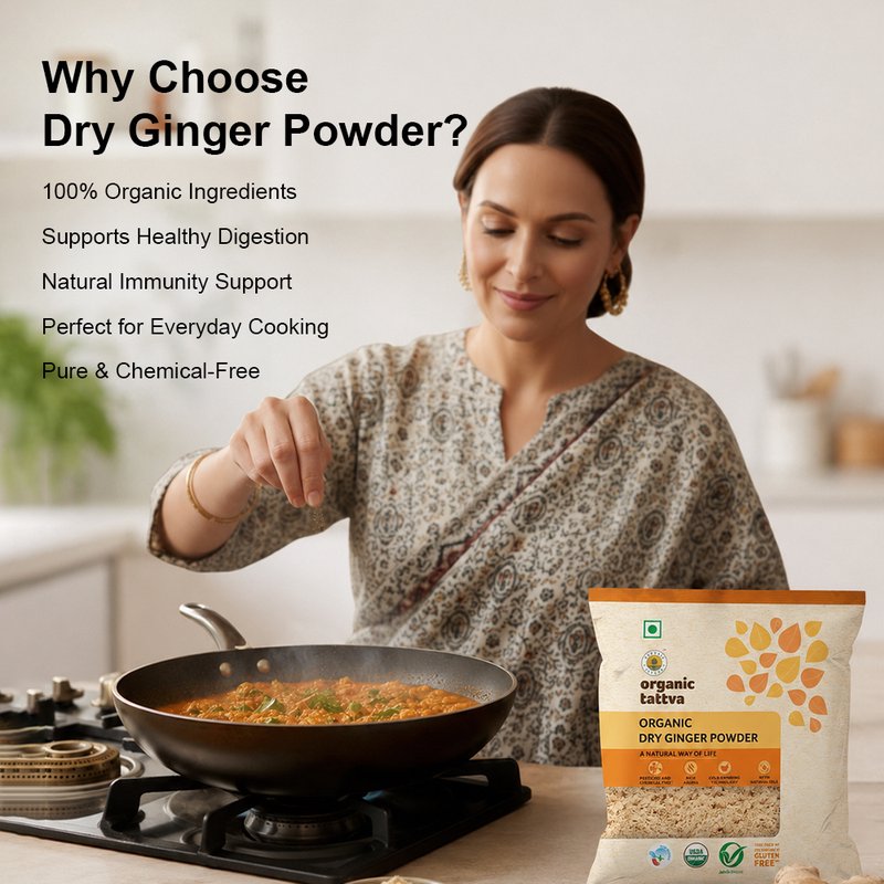 Organic Tattva Dry Ginger Powder | Organic Saunth Powder | High-Quality Ground Ginger | Aromatic Spice For Cooking & Beverages