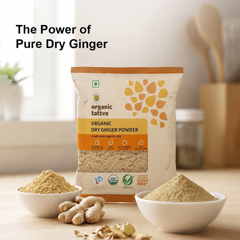 Organic Tattva Dry Ginger Powder | Organic Saunth Powder | High-Quality Ground Ginger | Aromatic Spice For Cooking & Beverages