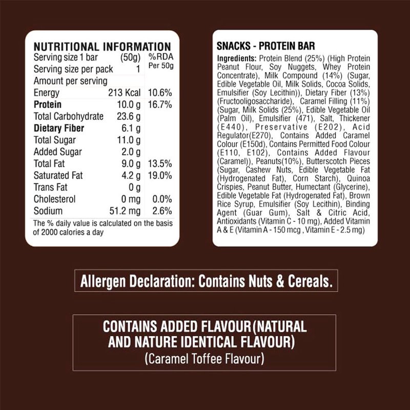 RiteBite Max Protein Daily Salt & Caramel Bar | 10g Protein and Fibre | Blend of Whey, Soy and Peanut Protein | No Added Preservatives and Artificial Sweeteners | On-the-Go Convenience Nutritional Snack thumbnail 2
