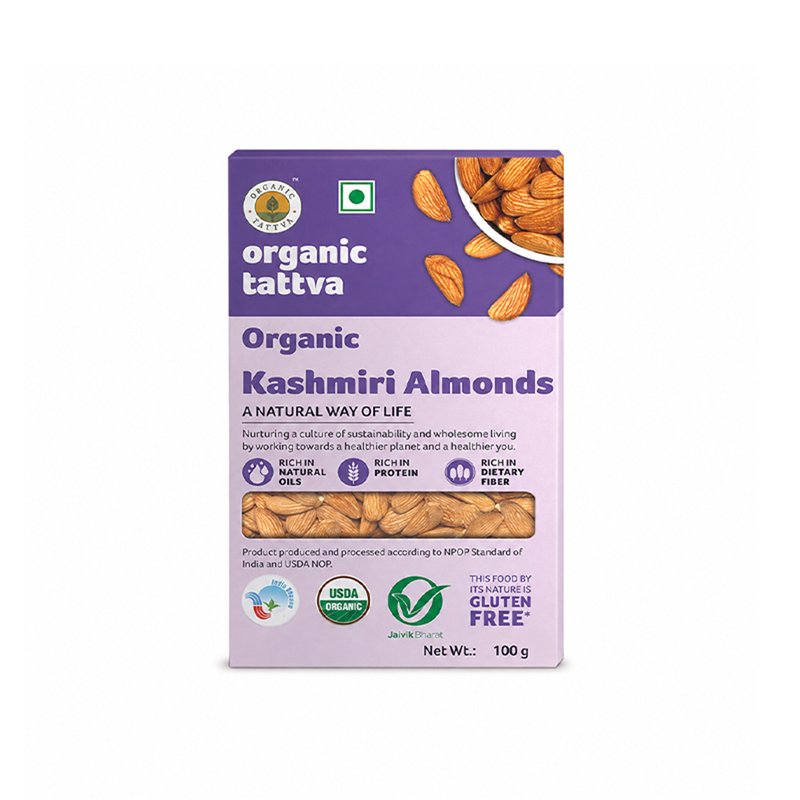 Organic Tattva Kashmiri Almonds | Premium Quality Kashmiri Badam | Pure Whole Almonds | Nutritious Dry Fruits with Crunchy Taste
