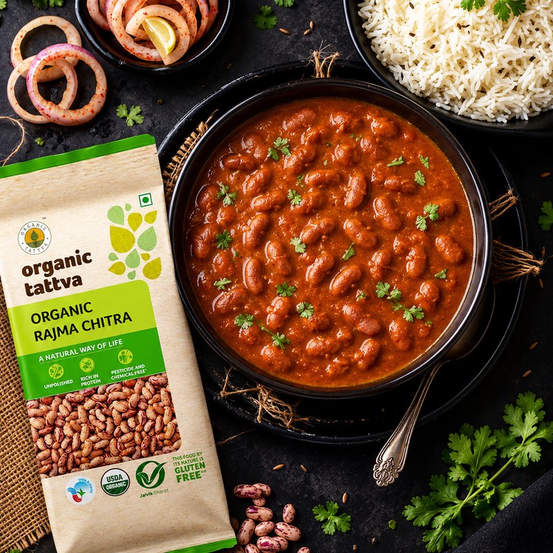 Organic Tattva Chitra Rajma | Organic Speckled Kidney Beans | Premium Chitra Rajma | Protein-Packed Indian Beans