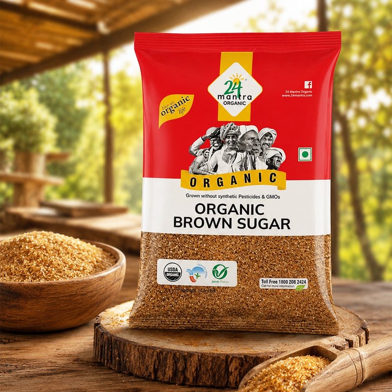 24 Mantra Organic Bura Brown Sugar | Desi Bura Sugar | Natural Cane Sugar | Fine Grain Sweetener | 100% Organic