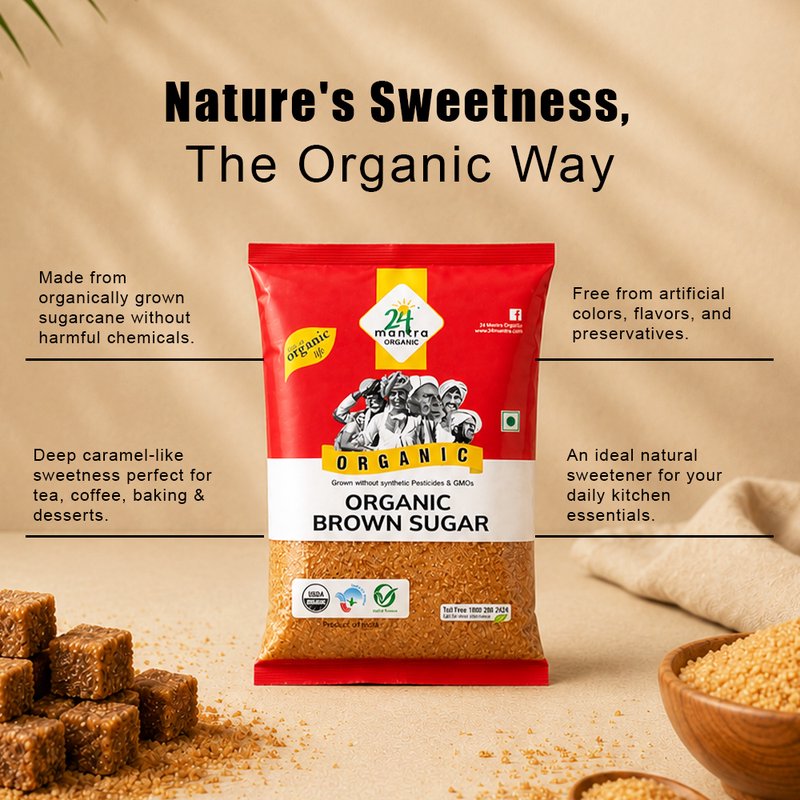 24 Mantra Organic Bura Brown Sugar | Desi Bura Sugar | Natural Cane Sugar | Fine Grain Sweetener | 100% Organic