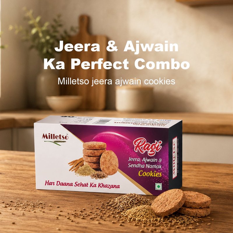 Milletso Jeera Ajwain Cookies | Crunchy & Flavorful Healthy Cookies | Digestive Biscuits with Cumin & Carom Seeds | Fiber Rich Tea Time Snack | No Maida Cookies | Traditional Indian Healthy Biscuits for Kids & Adults thumbnail 2