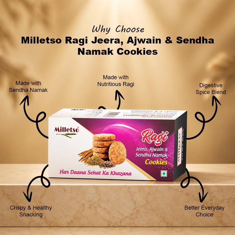 Milletso Jeera Ajwain Cookies | Crunchy & Flavorful Healthy Cookies | Digestive Biscuits with Cumin & Carom Seeds | Fiber Rich Tea Time Snack | No Maida Cookies | Traditional Indian Healthy Biscuits for Kids & Adults thumbnail 3