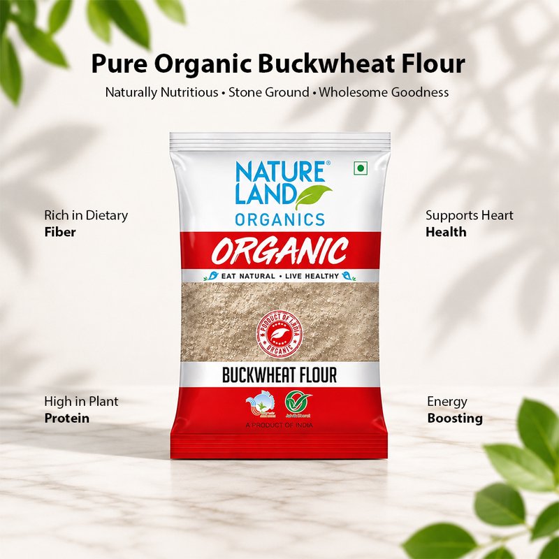 Natureland Organics Buckwheat Flour (Kuttu Atta) 500g | 100% Organic Flour | Protein & Fibre Rich Flour for Rotis, Pancakes, Fasting Recipes & Baking
