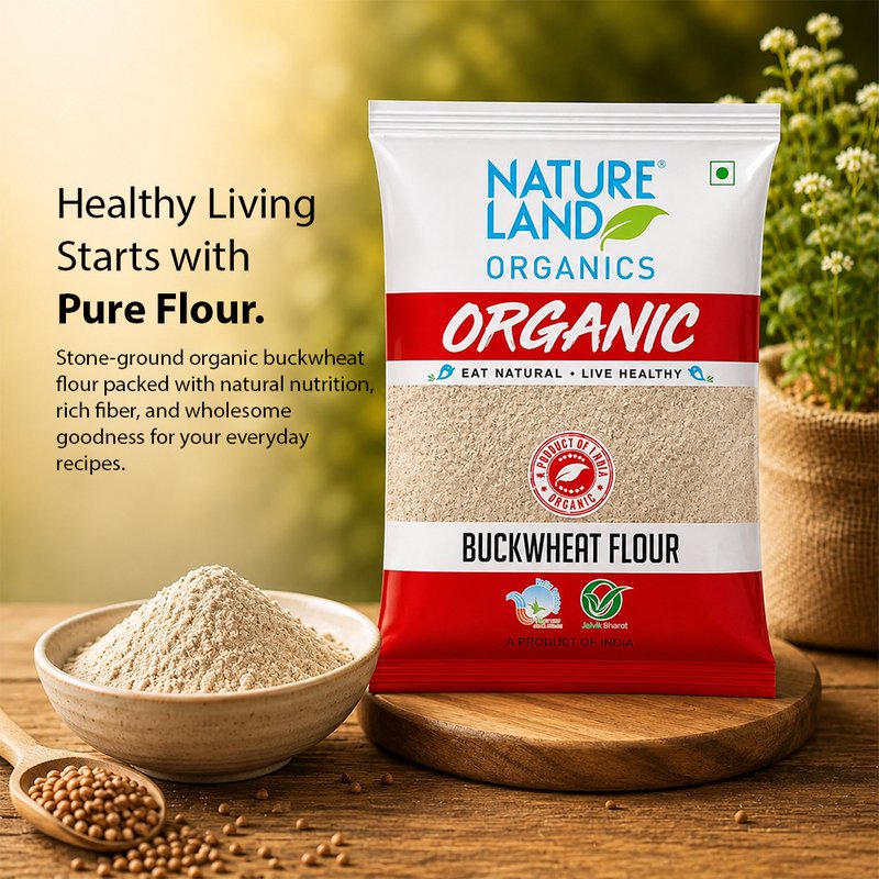 Natureland Organics Buckwheat Flour (Kuttu Atta) 500g | 100% Organic Flour | Protein & Fibre Rich Flour for Rotis, Pancakes, Fasting Recipes & Baking