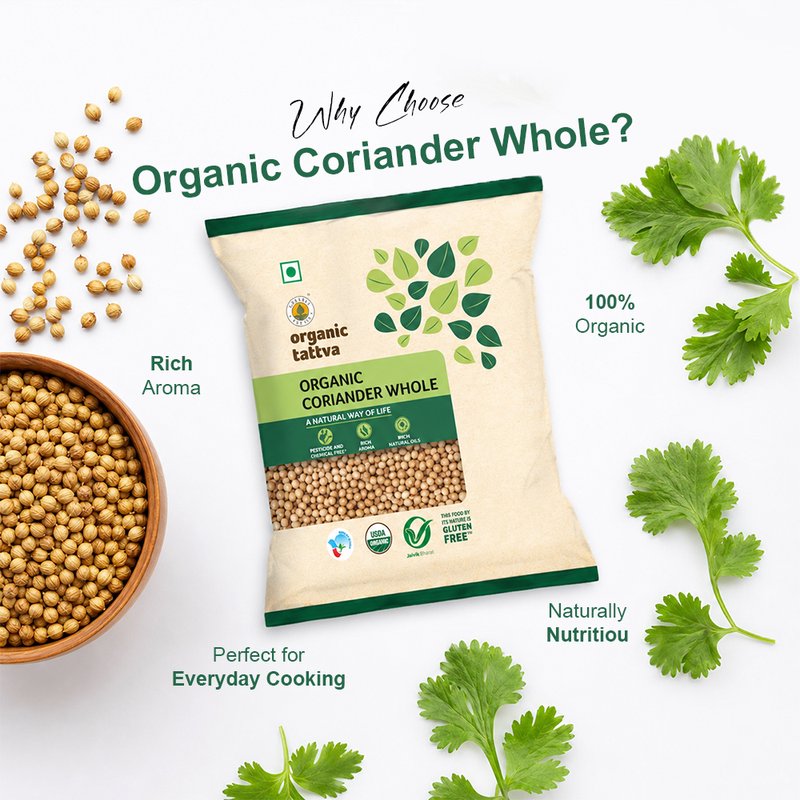 Organic Tattva Coriander Whole | Organic Whole Coriander Seeds | Premium Dhania Seeds | Aromatic Spice For Daily Use
