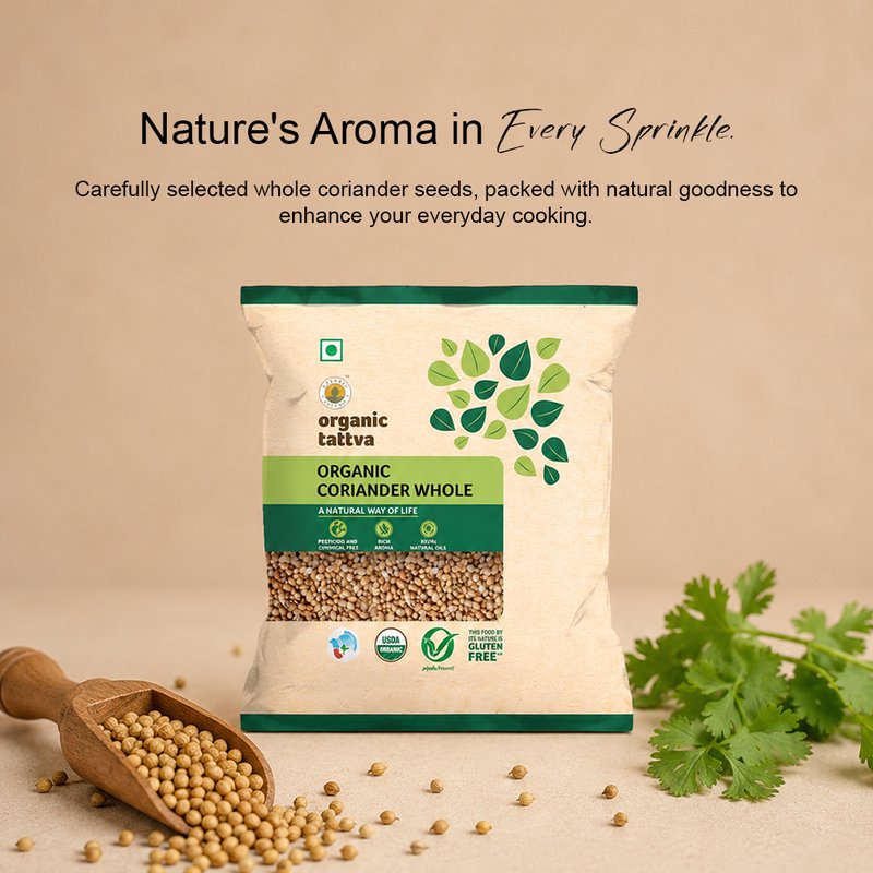 Organic Tattva Coriander Whole | Organic Whole Coriander Seeds | Premium Dhania Seeds | Aromatic Spice For Daily Use