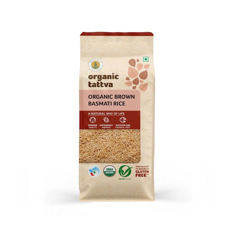 Organic Tattva Brown Basmati Rice | Premium Quality Organic Whole Grain Basmati Rice | Long Grain Rice | Fibre Rich Rice for Healthy