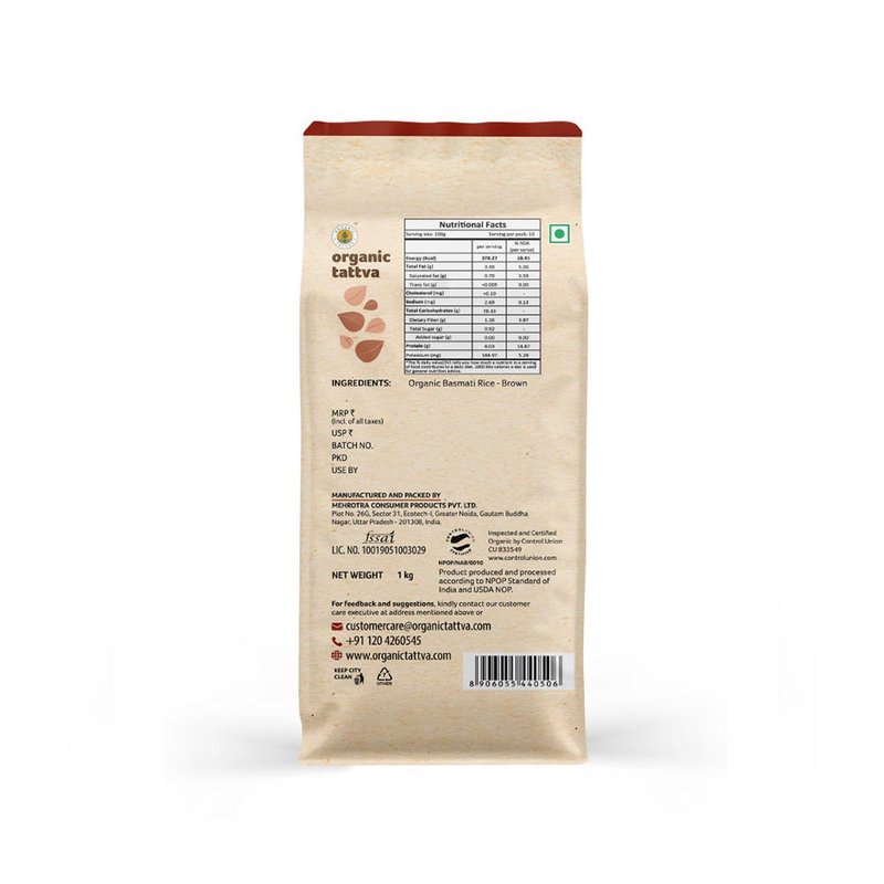 Organic Tattva Brown Basmati Rice | Premium Quality Organic Whole Grain Basmati Rice | Long Grain Rice | Fibre Rich Rice for Healthy thumbnail 2