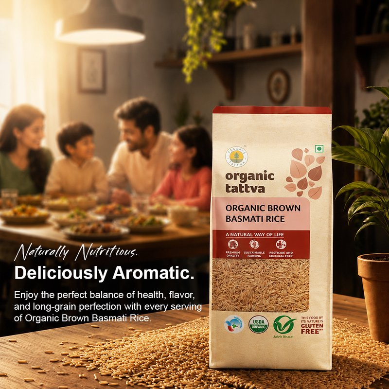 Organic Tattva Brown Basmati Rice | Premium Quality Organic Whole Grain Basmati Rice | Long Grain Rice | Fibre Rich Rice for Healthy