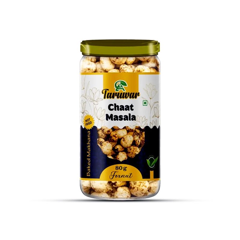 Taruwar Chaat Masala Flavoured Makhana 80g Jar | Roasted Fox Nuts Snack | Tangy & Spicy Healthy Makhana | High Protein, Low Calorie Superfood | Crunchy Guilt-Free Snack for Anytime Munching