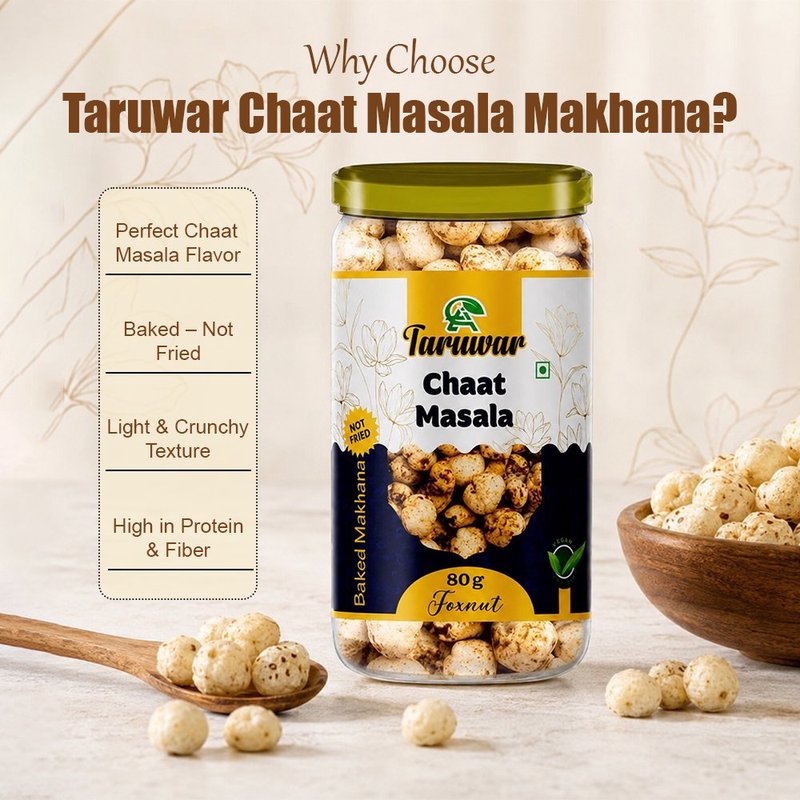 Taruwar Chaat Masala Flavoured Makhana 80g Jar | Roasted Fox Nuts Snack | Tangy & Spicy Healthy Makhana | High Protein, Low Calorie Superfood | Crunchy Guilt-Free Snack for Anytime Munching thumbnail 3
