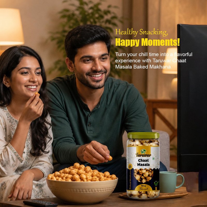 Taruwar Chaat Masala Flavoured Makhana 80g Jar | Roasted Fox Nuts Snack | Tangy & Spicy Healthy Makhana | High Protein, Low Calorie Superfood | Crunchy Guilt-Free Snack for Anytime Munching thumbnail 4