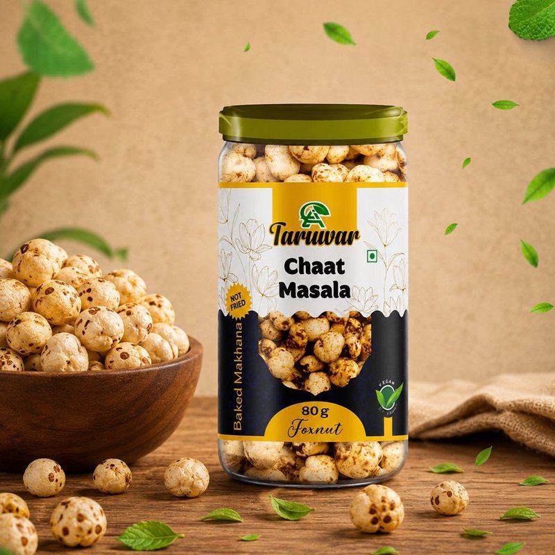 Taruwar Chaat Masala Flavoured Makhana 80g Jar | Roasted Fox Nuts Snack | Tangy & Spicy Healthy Makhana | High Protein, Low Calorie Superfood | Crunchy Guilt-Free Snack for Anytime Munching thumbnail 5