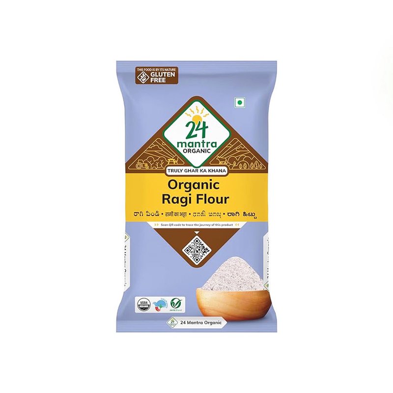 24 Mantra Organic Ragi Flour | Stone-Ground Finger Millet Flour | Rich in Calcium & Dietary Fiber
