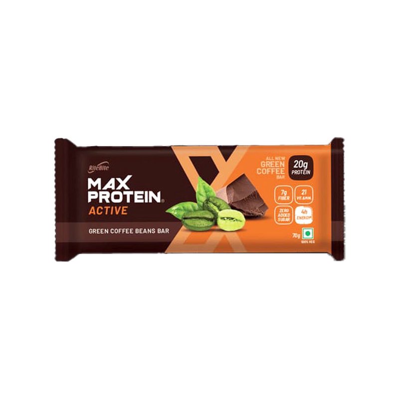 RiteBite Max Protein Active Green Coffee Beans Bar | 20g Protein, 7g Fibre & 21 Vitamins & Minerals | 0 Added Sugar | No Cholesterol & Trans Fat | Vegetarian Protein Snack