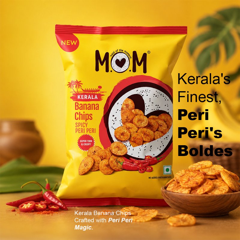 MOM Peri Peri Banana Chips 75g | Super Thin & Crispy Kerala Style Banana Chips | Spicy Peri Peri Flavoured | No Artificial Flavours | Zero Trans Fat