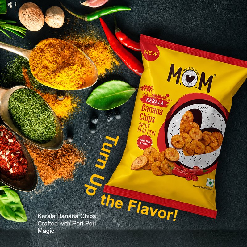 MOM Peri Peri Banana Chips 75g | Super Thin & Crispy Kerala Style Banana Chips | Spicy Peri Peri Flavoured | No Artificial Flavours | Zero Trans Fat