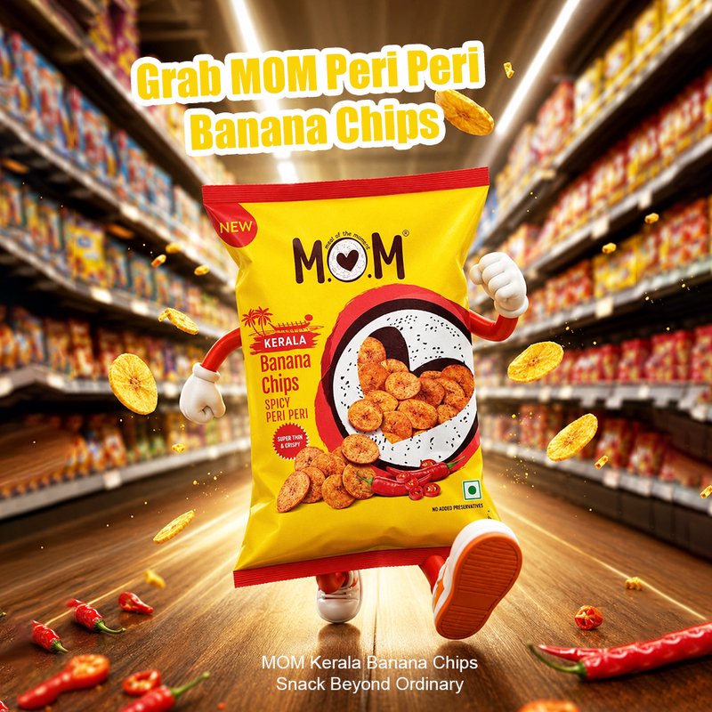 MOM Peri Peri Banana Chips 75g | Super Thin & Crispy Kerala Style Banana Chips | Spicy Peri Peri Flavoured | No Artificial Flavours | Zero Trans Fat