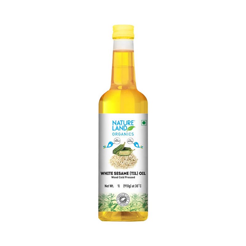 Natureland Organics White Sesame Oil 1L | Cold Pressed Til Oil | Pure & Natural Cooking Oil | Rich in Healthy Fats & Antioxidants | Ideal for Cooking, Dressing & Traditional Recipes