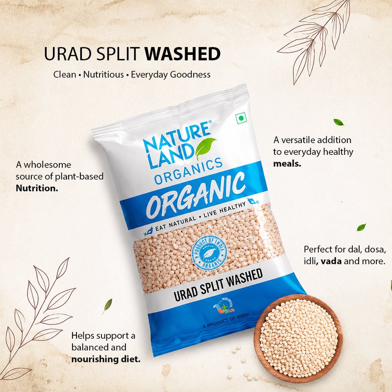 Natureland Organics Urad Split Washed 500g | 100% Organic Dhuli Urad Dal | Unpolished Split Black Gram for Dal, Khichdi & Everyday Cooking